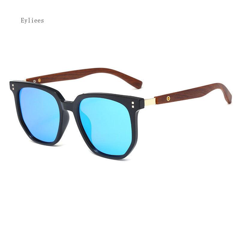 Trendy Wooden Grain Leg TR90 Sunglasses, Men Women Korean Square UV400 Protective Sun Glasses