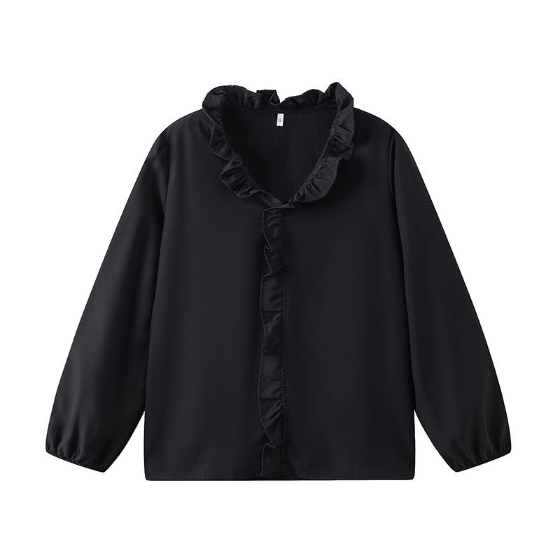 Women's Ruffle V-Neck Long-Sleeve Retro Slimming Top