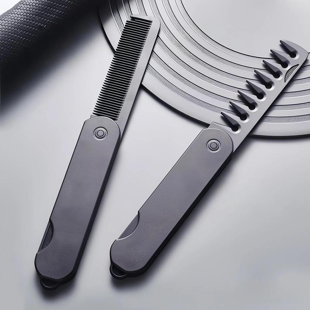 Professional 3 In 1 Pocket Folding Combs Wide Tooth Oil Head Comb Beard Combing Barber Hair Clipper Comb Salon Hair Styling Tool Double-sided Comb