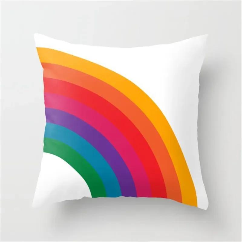 Vibrant Orange Rainbow Sunset Print Pillow Cover Abstract Geometric Lines   Sofa Car Office Cushion  Home Decor