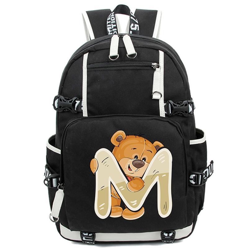 Little Bear 26 Englische Buchstaben Student Junge Mädchen Schulranzen Rucksack Kinder Teenager Cartoon Bagpack Wasserdichte Schultasche