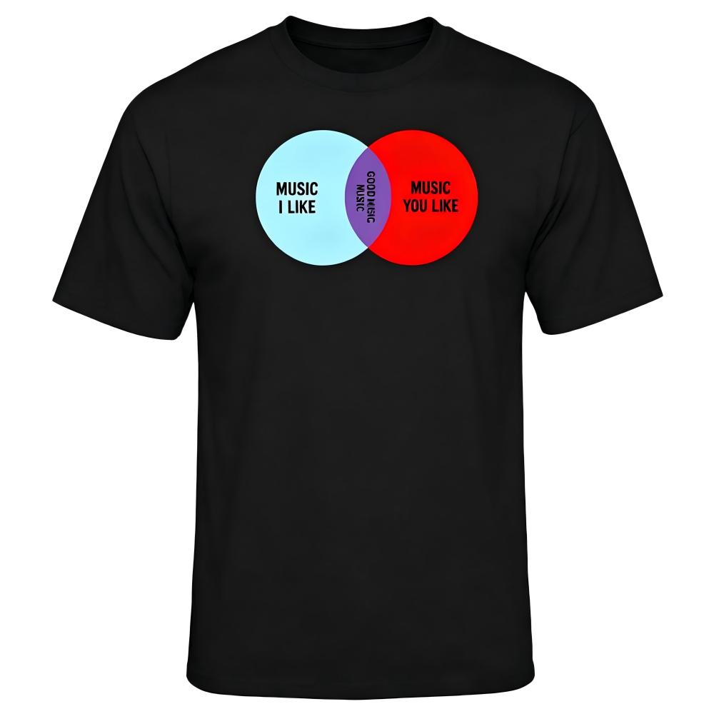 Music I Like Venn Diagram Black T-Shirt