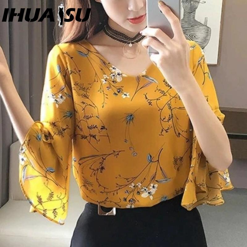 

IHUASU Женские модные повседневные блузки и рубашки с коротким рукавом и V-образным вырезом XXXL жёлтый