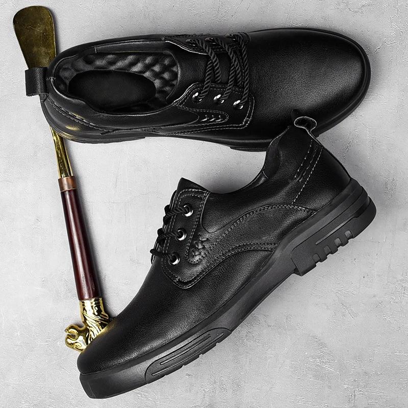 men fashion shoes lace up Retro Oxford shoes men casual derby round toe casual platform thick outsole leather shoes for men
