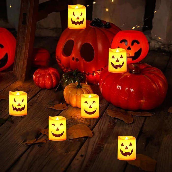 Bougies LED - AIMOONSA - Jack-o-Lantern - Lot de 6 - Sans flamme - Piles (orange)