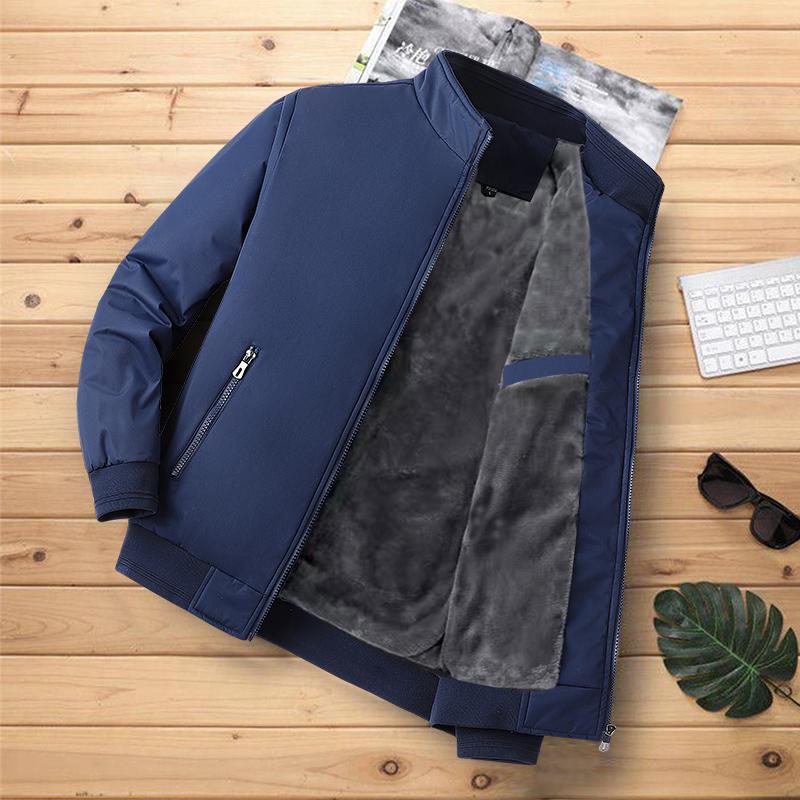 Men's Fall and Winter Fleece Thickened Short Section Stand-up Collar Jacket Large Size Loose Business Tops