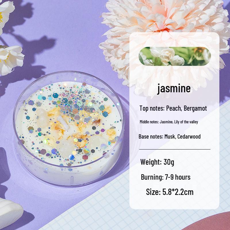 Scented Soy Wax Candles with Dried Flowers and Glitter - Crystal Shell Collection Gift Set