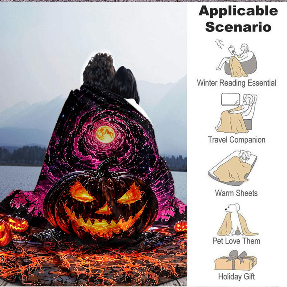 1pc Halloween Pumpkin Blanket, Lightweight Flannel Throw Blanket for Sofa, Bed, Travel, Camping, Living Room, Office, Couch, Chair, and Bed