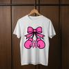 Boxing Pads Breast Cancer Fighter T-Shirt Pink Ribbon Cute Bow Womens Top New