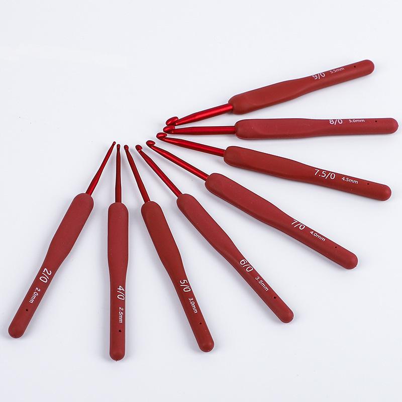 Handgjort Rött Mjukt Handtag Virknålsset - Metall Tröjstickning och Ullverktyg