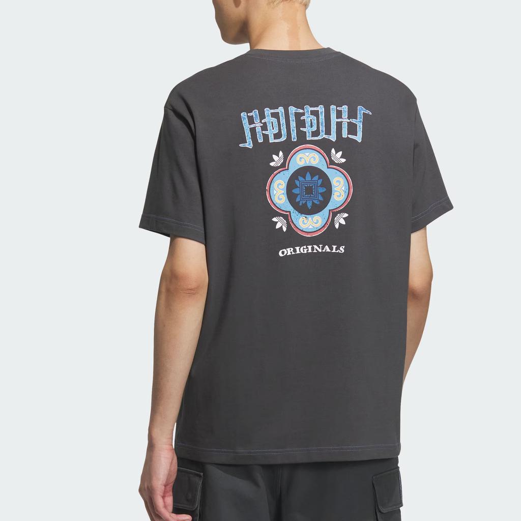 adidas Originální pánské tričko s krátkým rukávem Módní logo Kulatý výstřih Volný střih Pánská trička Jednobarevná šedá KC1428