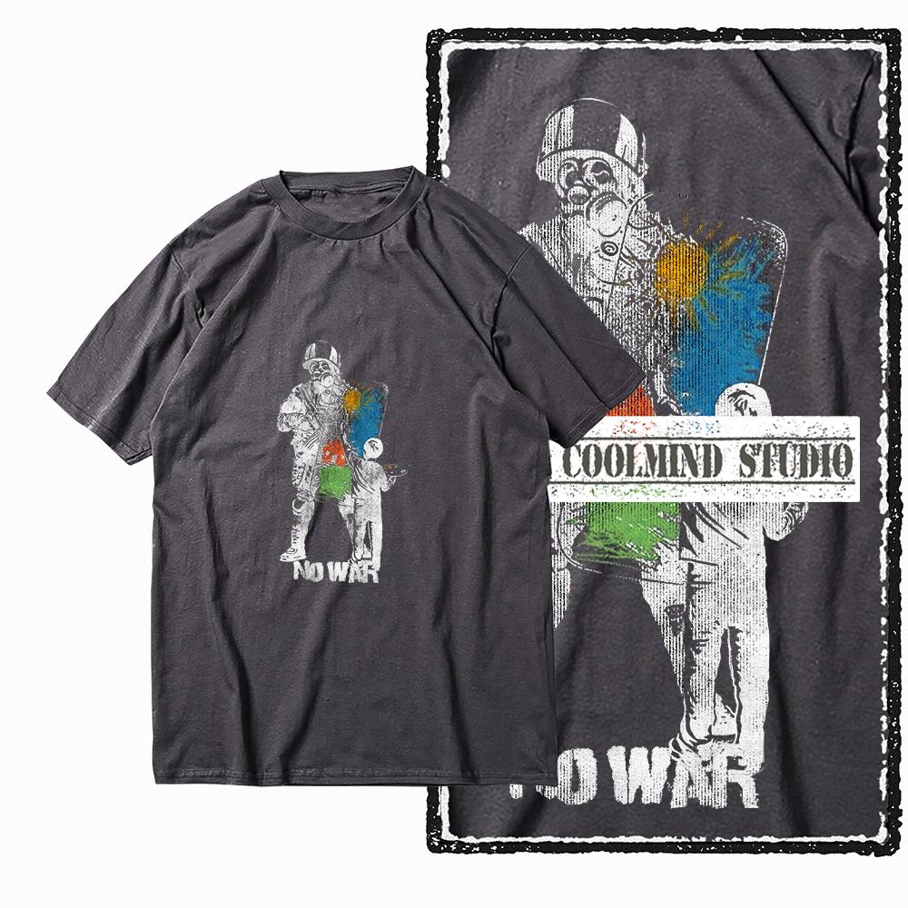 Coolmind X0010 100% Cotton Anti-war Print Exclusive Graphic Men T Shirt Big Size Men Tshirt Casual T-shirt for Men Tees