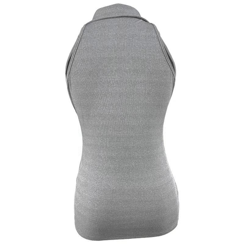 2024 Women's Fashion Casual Solid Color Ribbed Zip-Up Vest T-Shirt with Turn-Down Collar for Spring/Summer