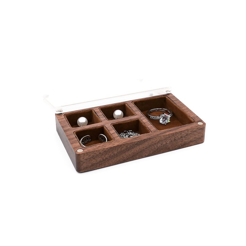 3/5 Slot Wooden Ring Box Magnetic Cover Jewelry Ring Holder Black Walnut Cufflinks Box  Couples