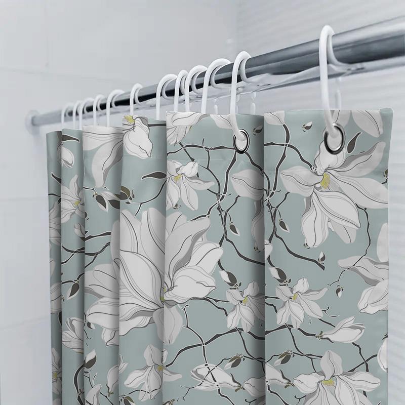 Delicate White Flower Pattern Shower Curtain Bathroom Decor Waterproof Fabric Perfect Addition For Your Bath Space (Green)