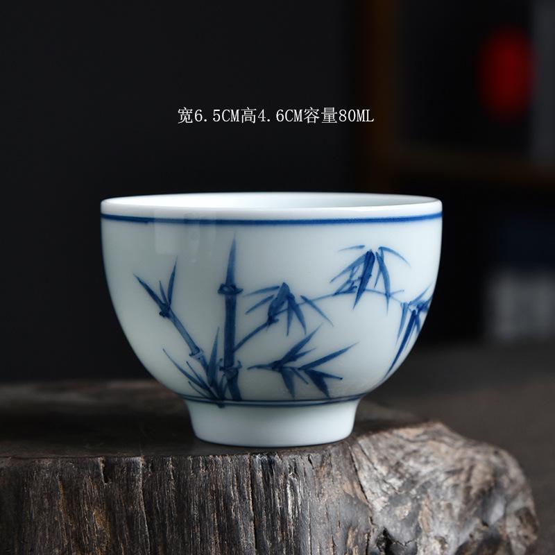 Hand-painted Ceramic Tea Cup Master Cup Single Cup Household Kung Fu Tea Set Small Cup Blue and White Underglaze Color Tea Bowl