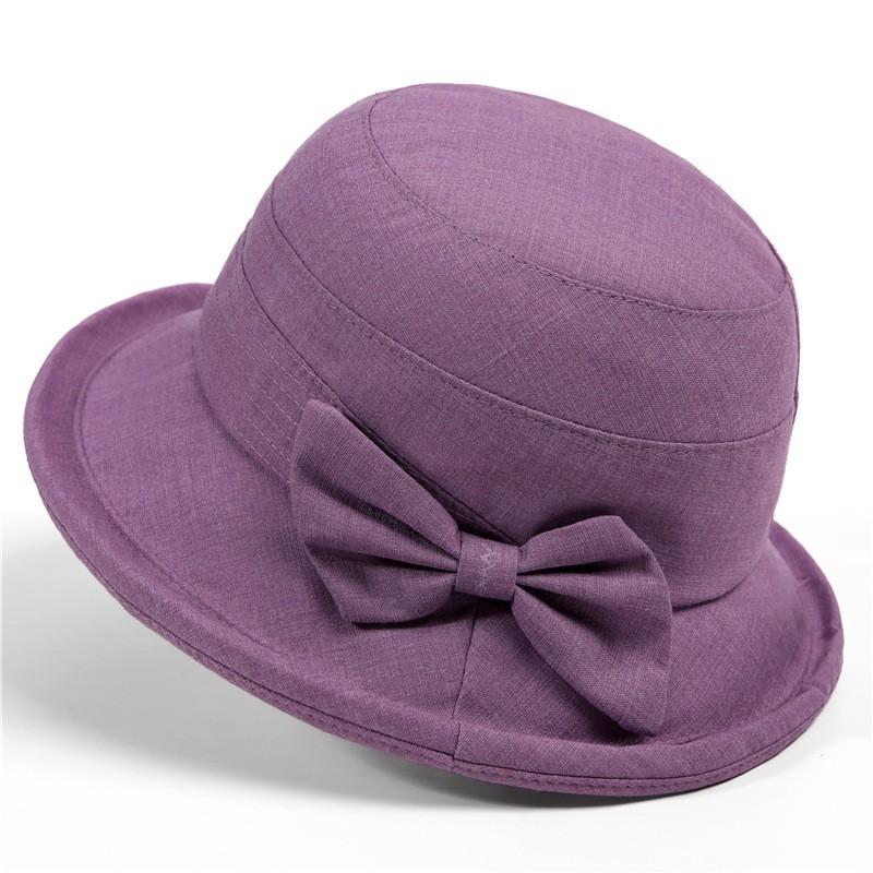 Womens Sun Hat Seniors - Wide Brim Foldable Cotton Blend UV Protection Bucket In Purple Blue Khaki Pink