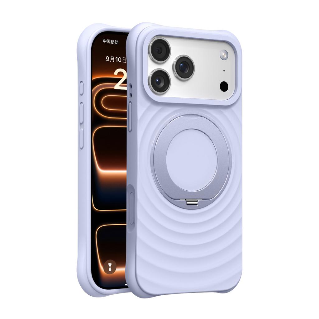 For Magsafe Magnetic Phone Case for iPhone Air 16 15 17 Pro Max with Rotating Holder Ring Soft Silicone Ripple Protection Cover