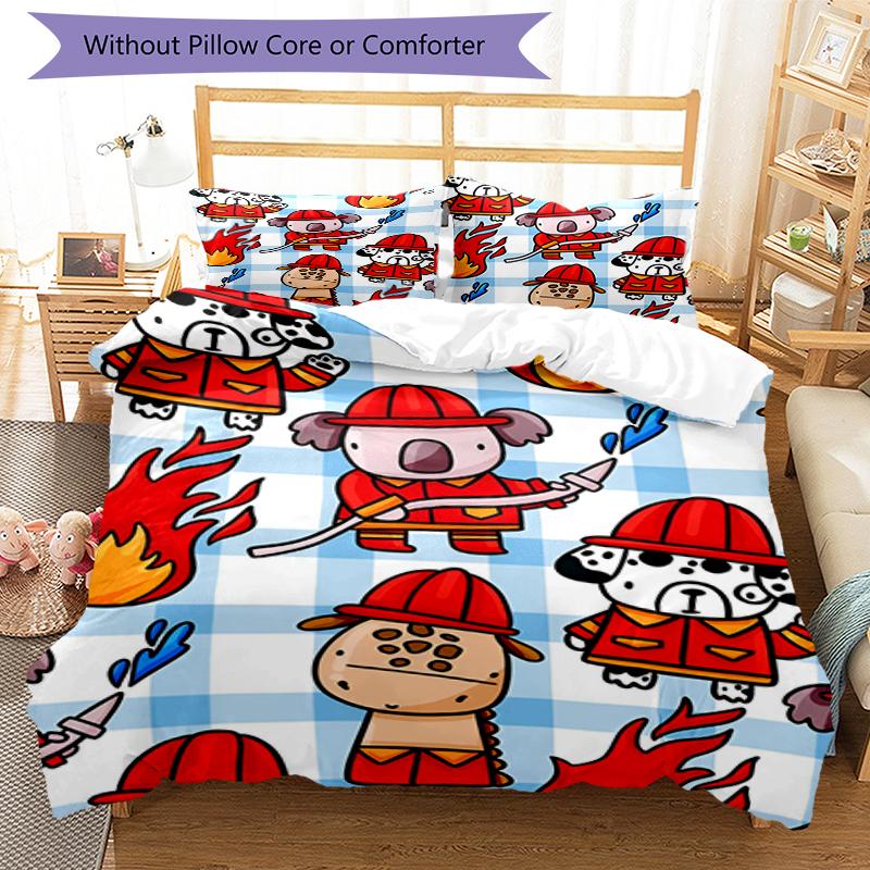 3pcs firefighters Bedding Set Duvet Cover Closure Includes 1 Duvet Cover & 2 Pillowcases, Soft and Comfortable for All Seasons.