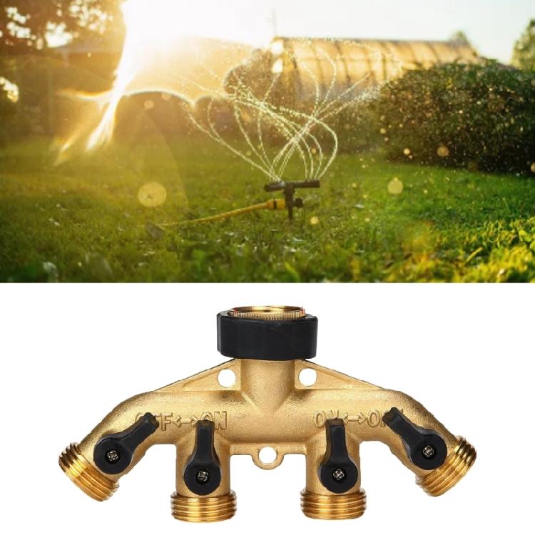 Brass 4 Way Hose Splitter for Outdoor Watering High Flowing Support Multiple Hose Connection Simultaneously Supplies