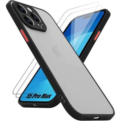 Case - Silicone - for iPhone 15 Pro Max - Shockproof - Matte - 2 Tempered Glasses Included