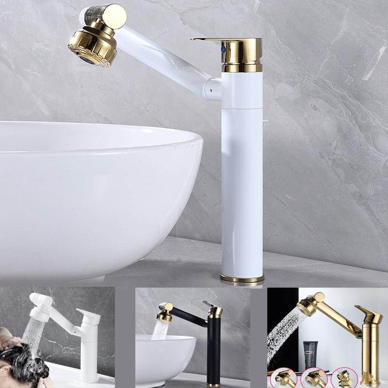 Multifunction Bathroom Faucet Gold Sink Faucet Hot Cold Water Mixer Crane Deck Mounted Universal Water Taps Black White