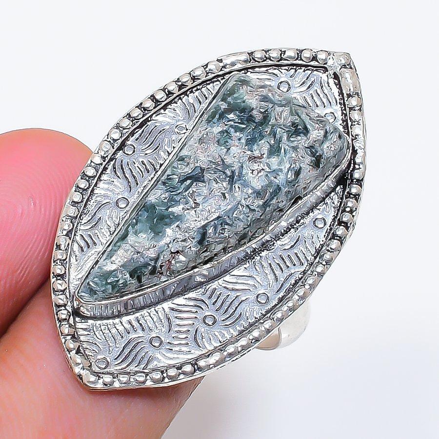 Natural Seraphinite Gemstone 925 Sterling Silver Jewelry Ring Size 9.5 ZS-1116