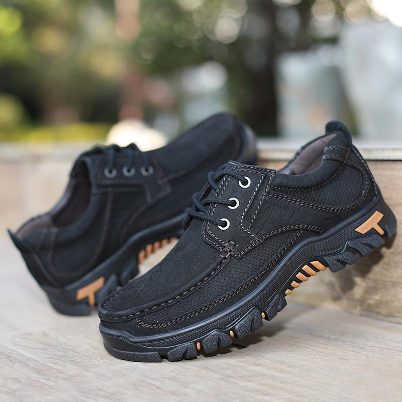 Fashion Outdoors Hiking Sneakers Genuine Leather Mens Casual Shoes Non-Slip Sports Walking Shoes Leisure Walk Treking Footwear Trainers