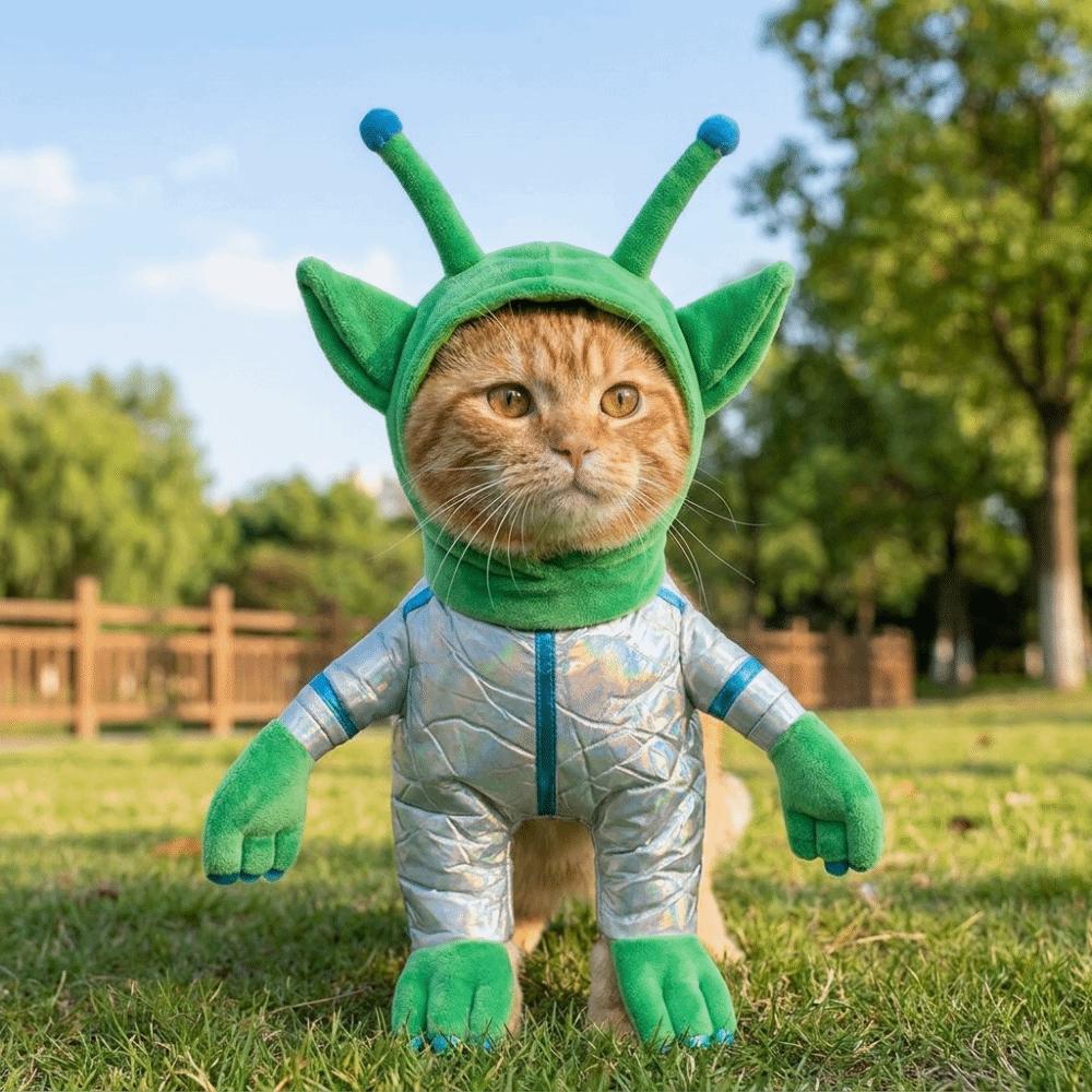 Science Fiction Style Pet Alien Transformation Outfit Colorful Laser Soft Alien Pet Costume Adjustable Hands and Feet