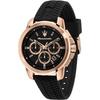 Maserati Successo Men's Watch Black Silicone Strap Chronograph Quartz 5 ATM Water Resistant Official Authentic