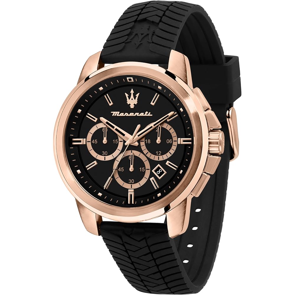 Maserati Successo Men's Watch Black Silicone Strap Chronograph Quartz 5 ATM Water Resistant Official Authentic
