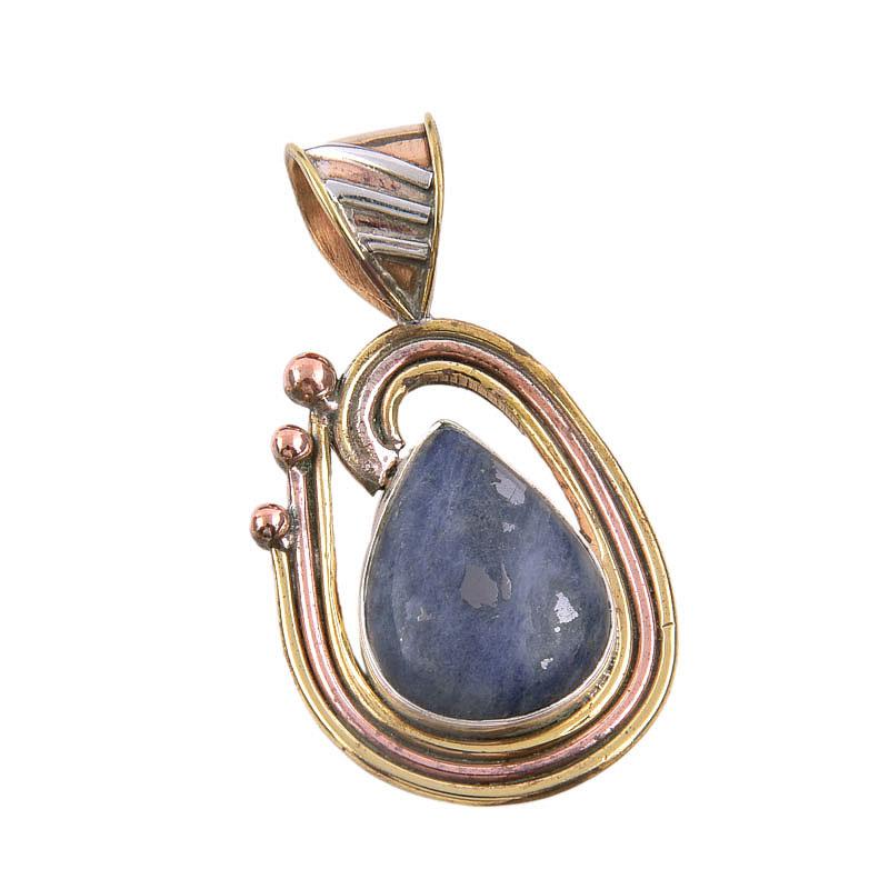 Natural Sodalite Gemstone 925 Solid Sterling Silver Two Tone Pendant 1.50" n2c00