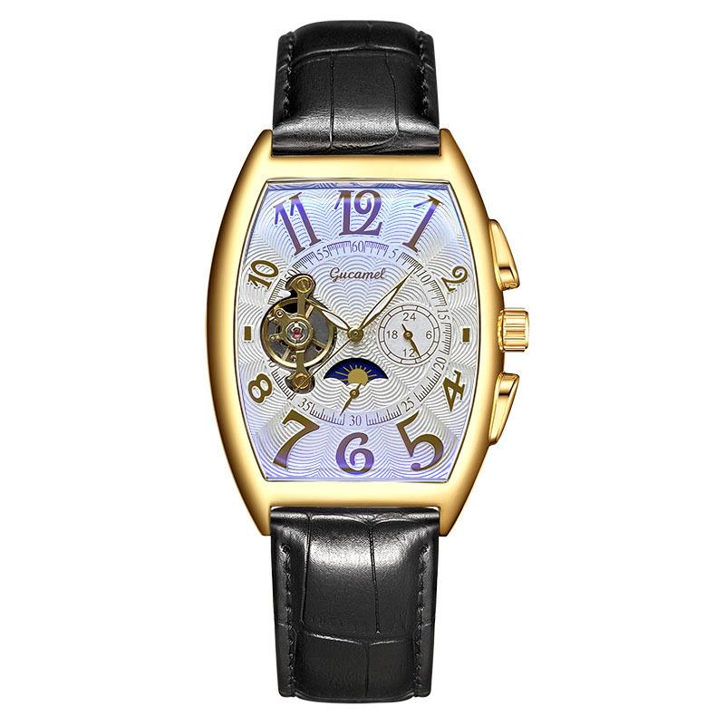 Ceas mecanic GUCAMEL Wine Barrel Ceas mecanic Tourbillon pentru bărbați