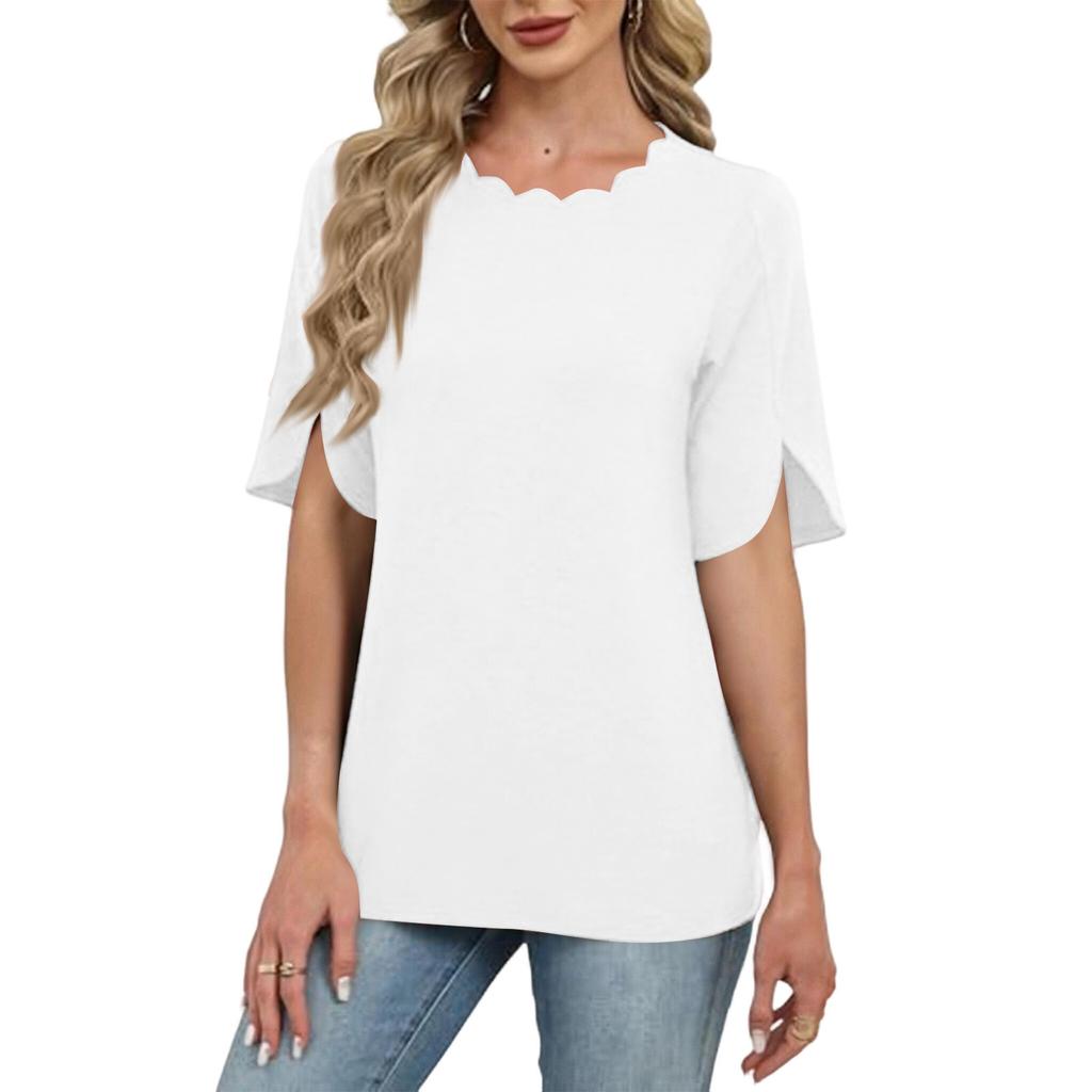 Women's fashionable round neck casual short-sleeved summer trendy T-shirt, 2026 vacation color top
