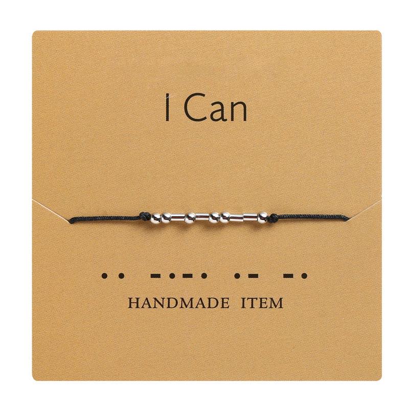 I Love You Morse Code Letter Charm Bead Bracelets Friend Family Never Give Up Keep Going BFF Hope Hand Woven Adjustable Bracelet