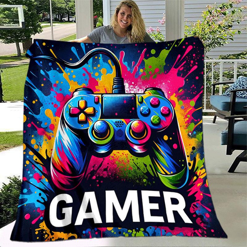 1pc Game Controller Printing Lightweight Flannel Blanket, Comfortable and Warm Blanket, for Camping Sofa Bed and Couch Office, in All Seasons