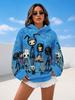Lazy Women's Hoodie with Scary Cartoon Characters On Hoodie Women's Hooded Pullover Sweatshirt Fashionable Top