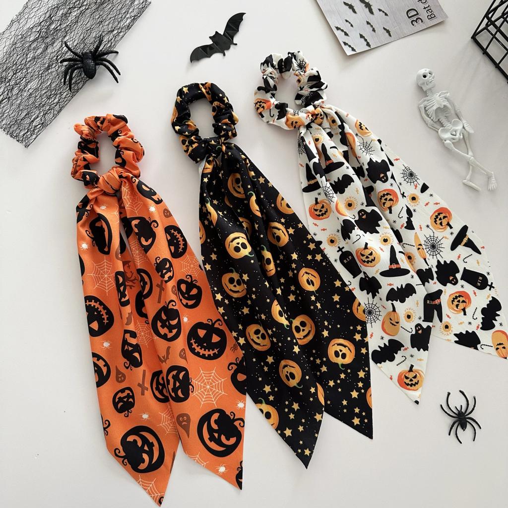 Halloween Hair Tie,  Women's Pumpkin Bat Print Headband, Elastic Hairband, Halloween Party Hair Accessory