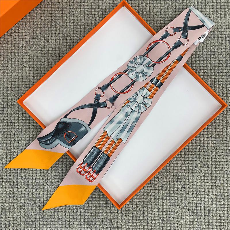 POBING Animals Print 18m/m Twill Silk Scarves Women Luxury Brand Scarf Bag Ribbons Tie Head Scarf Small Long Skinny Scarf 86*5CM