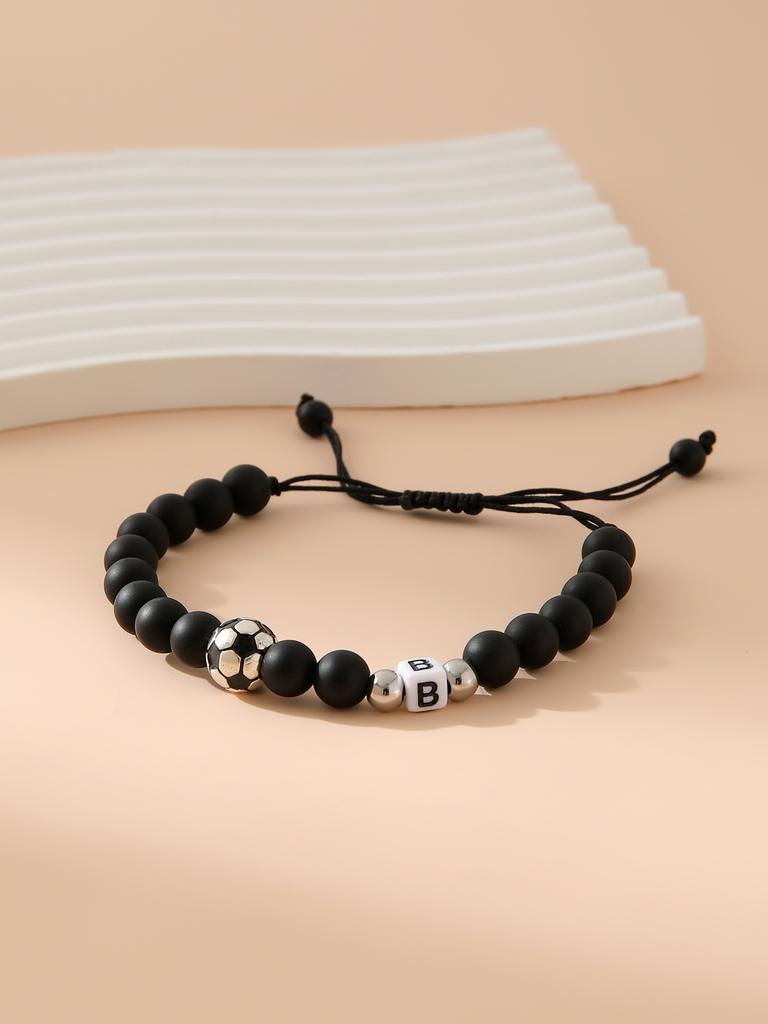 Mattschwarzes Fußball-Alphabet Verstellbares Perlenarmband Unisex Sport-Armband Schmuck