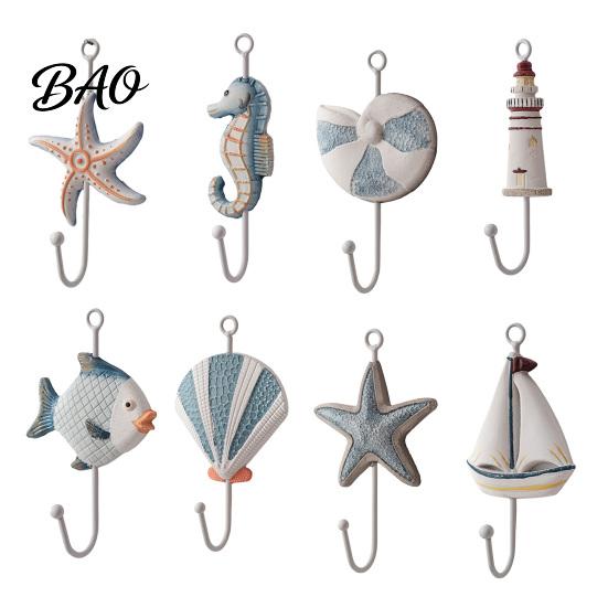 Sturdy Coat Hooks Wooden Wall Hook, Mediterranean Style Decorative Hanger Durable for Home Decor Keys Umbrellas Scarves Small Object Hook