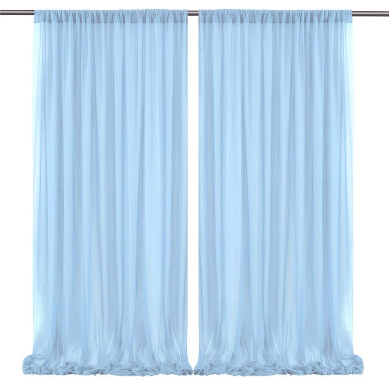 

2 панели шифонового прозрачного фона занавески для свадьбы, детского душа, дня рождения, арки, вечеринки, банкета, рождественской церемонии украшения 2pcs W4.9FTXH7FT&Rod Pocket небесно-голубой