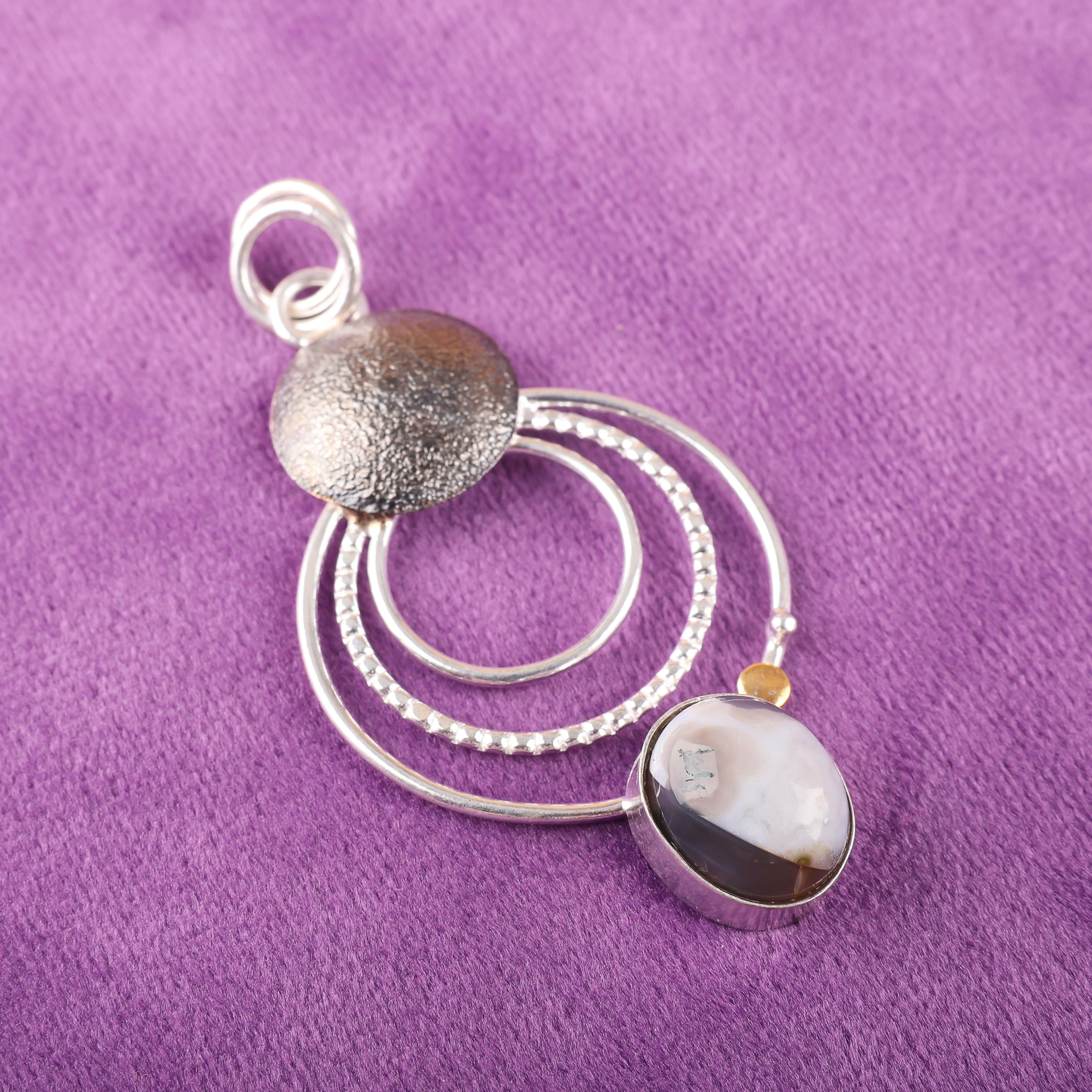 

Украшения из мохового агата, подвеска из стерлингового серебра 925 пробы, ювелирные изделия ручной работы для свадебного подарка 2.32 Inches серый