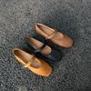 Johnature Genuine Leather Buckle Strap Women's Flats Shoes Retro Square Toe Soft Soles Solid Color Shoes