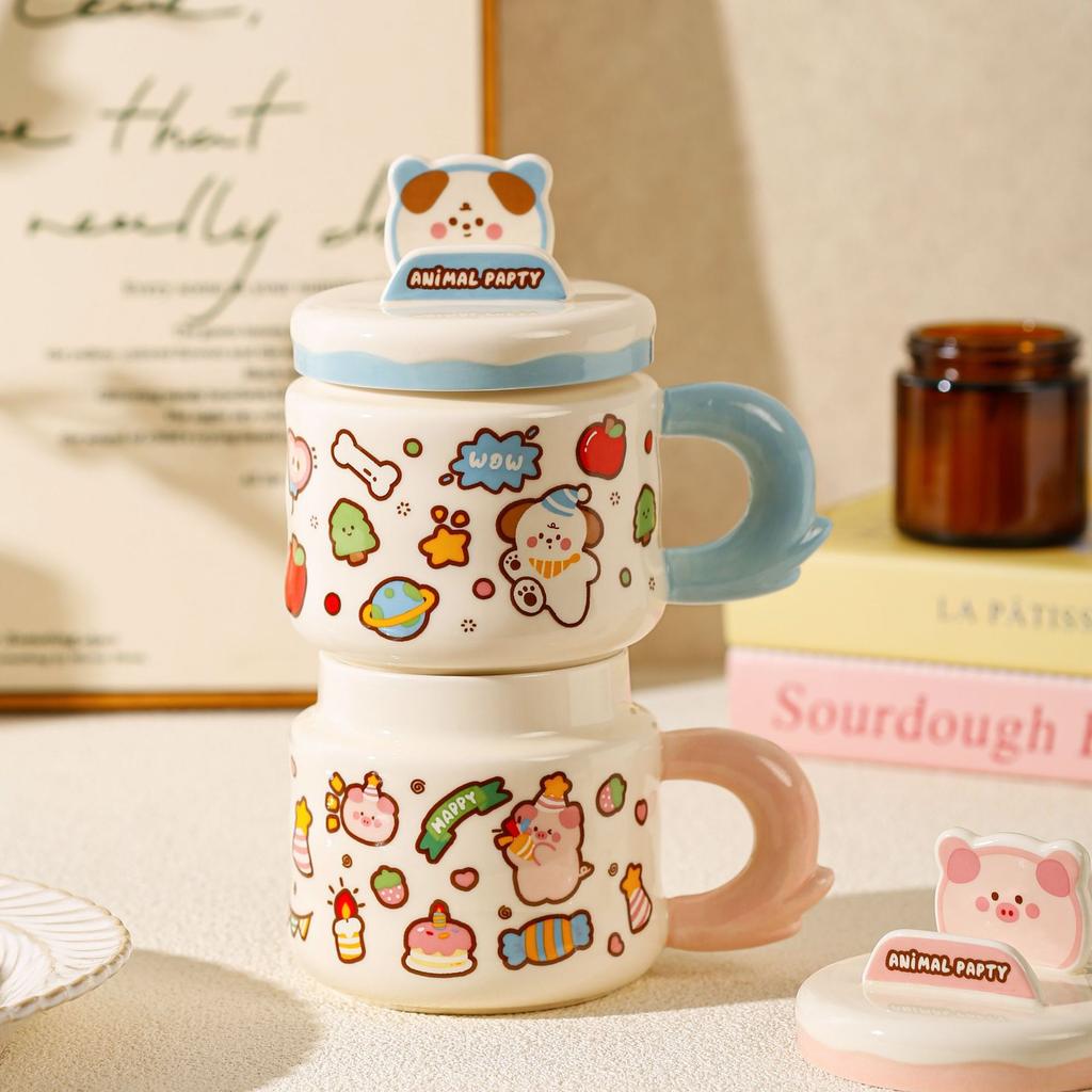 Cute cartoon animal graffiti wind mug household creative ceramic cup souvenir opening birthday water cup gift