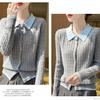 Spring and Autumn Women's Color-Block Cardigan Sweater Collared Loose Soft Knit Cardigan Top
