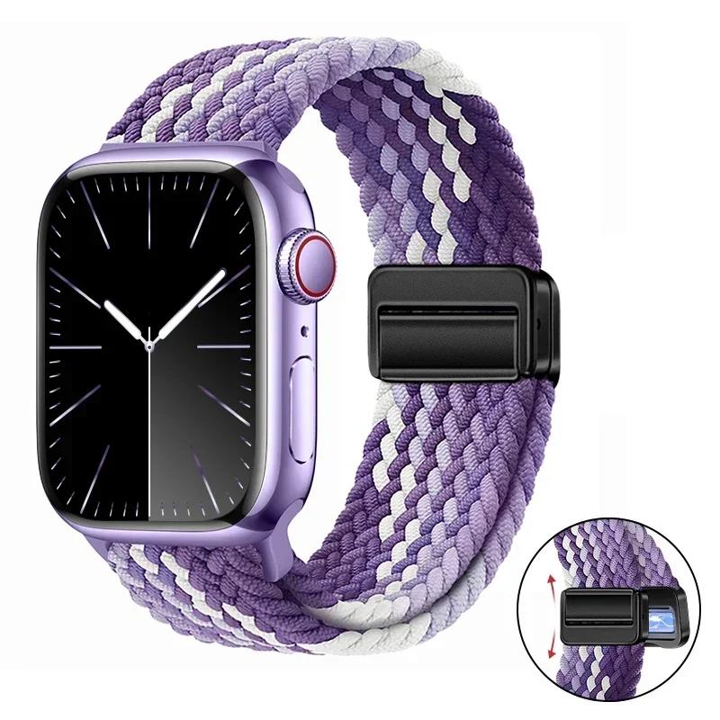 Magnetic Braided Loop Strap For Apple Watch Band 45mm 41mm 44mm 42mm 46mm Ultra 3 49mm Nylon Bracelet iWatch 11 10 9 8 7 6 5 SE