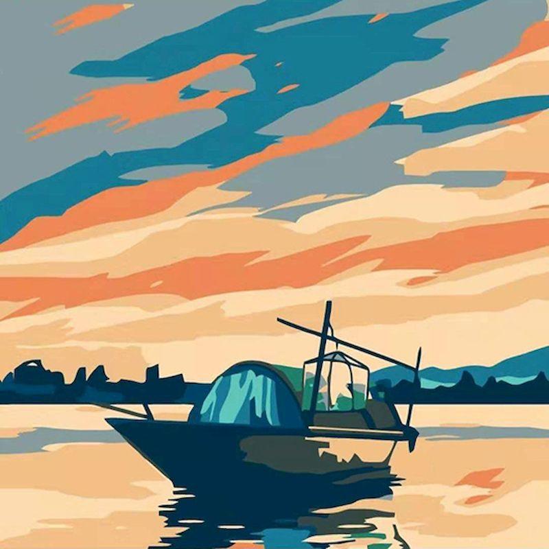 

20x20cm Framed Sailing Boat Painting By Numbers Wall Decor Drawing By Numbers Scenery Easy Paint DIY Digital Oil Number Painting 20x20cm with frame