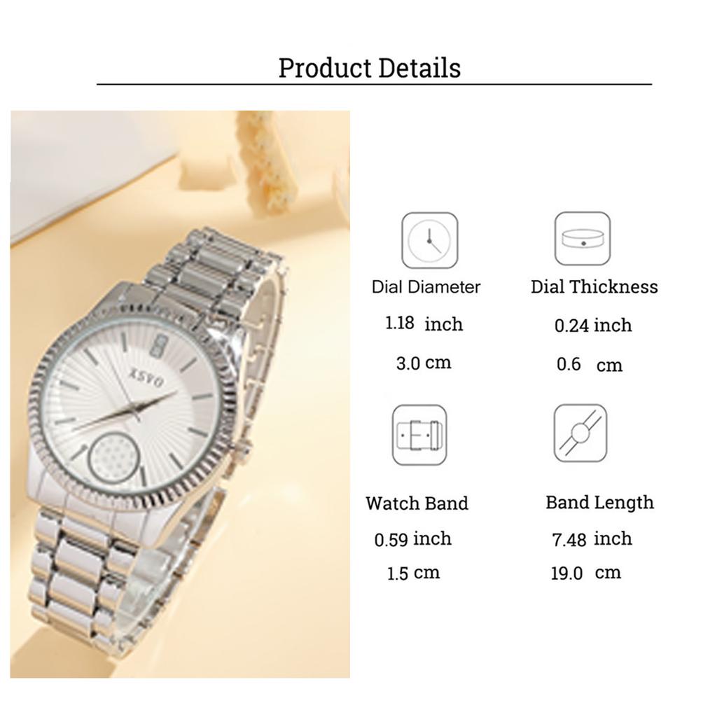 Fashionable Simple Round No Number Women's Quartz Watch Bracelet Set of 5, Suitable for Thanksgiving, Christmas Gifts