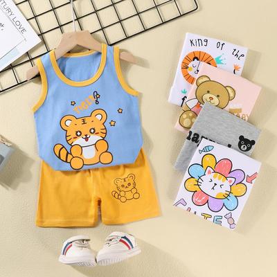 2026 Sommer Kinder Rundhals Ärmelloses T-Shirt Anzüge Baby Frühling Kurze Hosen Zweiteiliges Set Cartoon Baumwollanzug für Mädchen Jungen